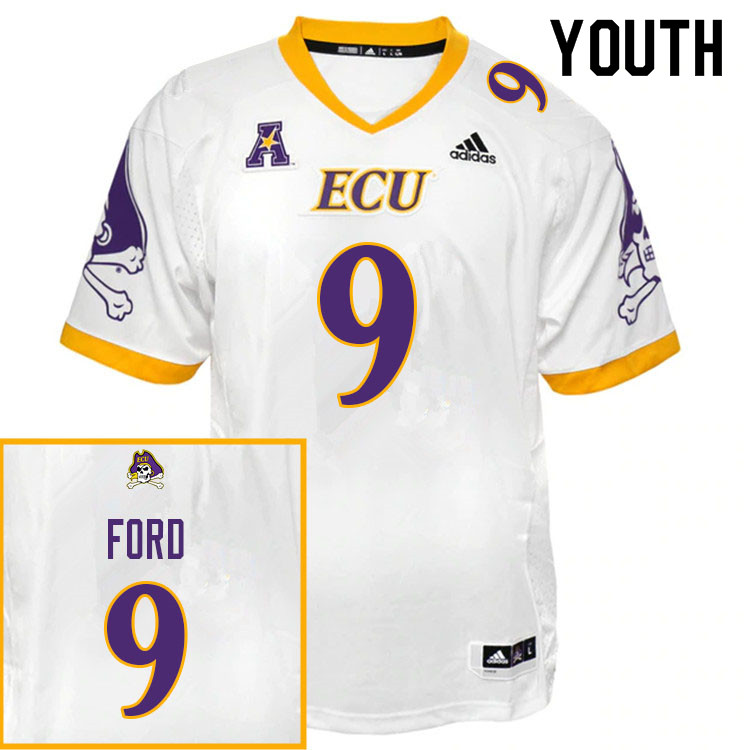 Youth #9 D.J. Ford ECU Pirates College Football Jerseys Sale-White